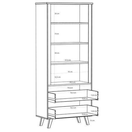 Regał wysoki z szufladnami na nóżkach do salonu VANKKA Forte