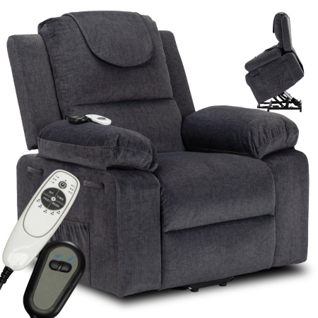Fotel elektryczny masujący rozkładany z funkcją wstawania  ciemny popiel Fenix