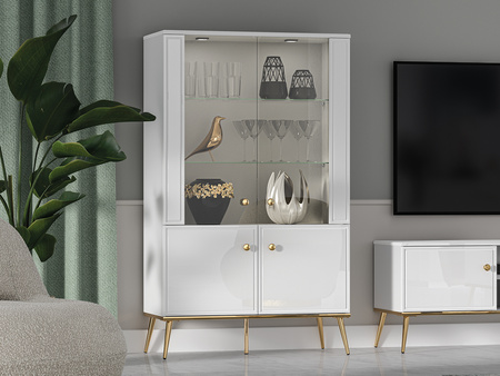 Witryna wysoka dwudrzwiowa na nóżkach do salonu Goldin 03