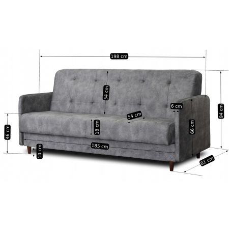 Sofa szara z funkcją spania na nóżkach do salonu Tivoli 