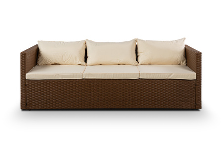 Zestaw wypoczynkowy mebli ogrodowych sofa z pufa i stolikiem 