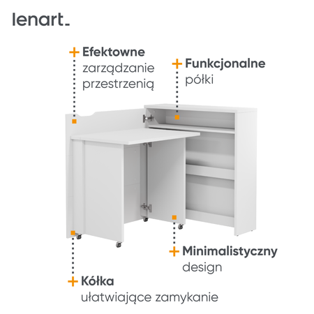 Biurko składane lewe Work Concept biały połysk