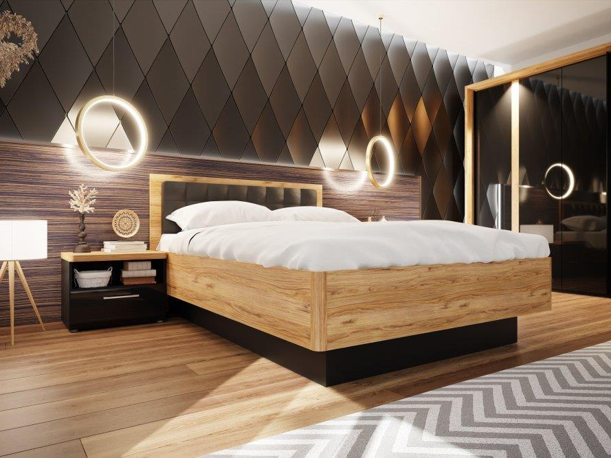Łóżko z podnoszonym wkładem do sypialni 140x200 Tuluza Black Forte