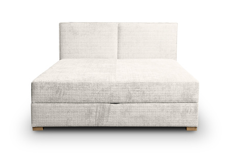 Łóżko z tapicerowanym zagłówkiem podnoszonym stelażem 160x200 cm do sypialni Nube beżowe