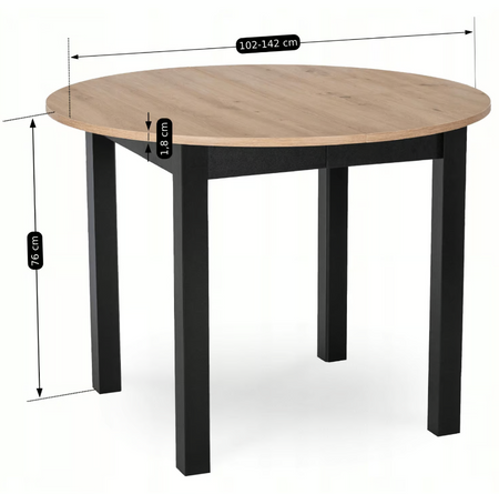 Stół okrągły rozkładany 102-142 cm do salonu dąb artisan/czarny 