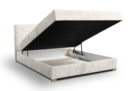 Łóżko 140x200 z tapicerowanym zagłówkiem, materacem i pojemnikiem na pościel beżowe Nube