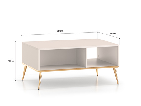 Stolik kawowy prostokątny na złotych nóżkach do salonu Selgin