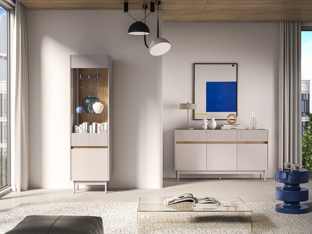 Witryna wysoka szklana podświetlana do salonu Dunea ML Meble