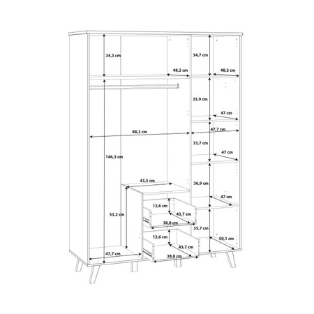 Szafa uchylna z szufladami na nóżkach VANKKA