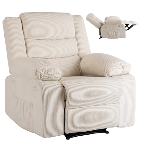 Fotel rozkładany beżowy sztruksowy z podnóżkiem Arturo