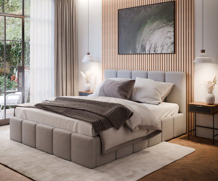 Łóżko tapicerowane 160x200 cm z pojemnikiem na pościel do sypialni Bazylides