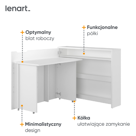 Biurko rozkładane nowoczesne 2w1 biały połysk Work Concept Lenart