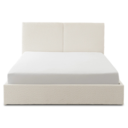Łóżko tapicerowane 160x200 na nóżkach beżowe z zagłówkiem i stelażem.