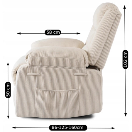 Fotel rozkładany beżowy sztruksowy z podnóżkiem Arturo