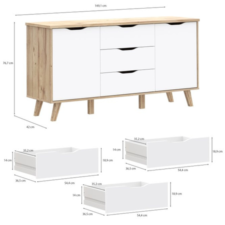 Komoda 150 cm na nóżkach do salonu VANKKA Forte