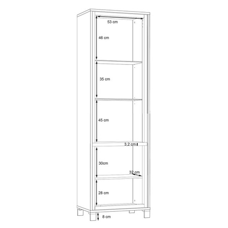 Witryna wysoka podświetlana z półkami do salonu Trondheim Forte