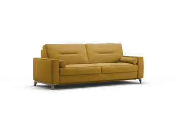 Sofa kanapa trzyosobowa w stylu skandynawskim na nóżkach do małego salonu żółta Tosca MP Meble