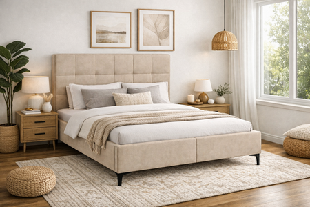 Łóżko tapicerowane  na nóżkach z materacem w zestawie 160x200 Sereno