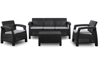 Zestaw mebli ogrodowych sofa trzyosobowa z fotelami i stolikiem technorattan 