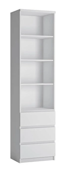 Regał wysoki na książki z szufladami biały do salonu Fribo Białe Meble Wójcik