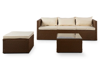 Zestaw wypoczynkowy mebli ogrodowych sofa z pufa i stolikiem 