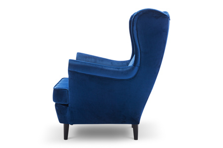 Fotel wypoczynkowy Uszak granatowy w stylu skandynawskim do salonu Furnetti